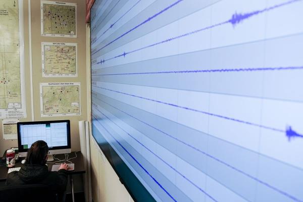 University of Utah senior Andreas Groth Cordova works on collecting data at the school’s seismic center in Salt Lake City on Friday, Jan. 28, 2022.