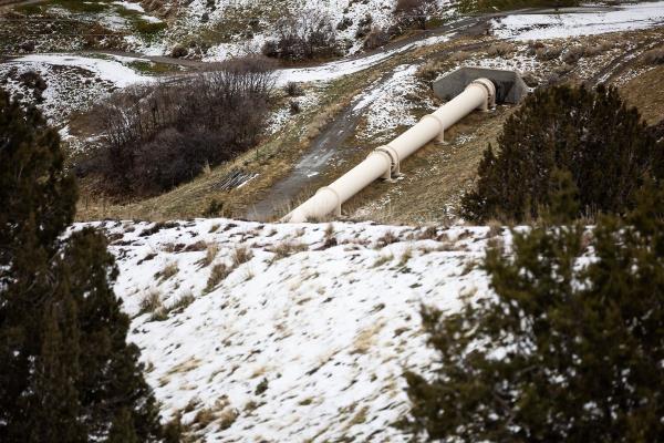 A section of the Alpine Aqueduct runs above ground wher<em></em>e it crosses a fault in the hills above Orem on Thursday, Jan. 6, 2022.