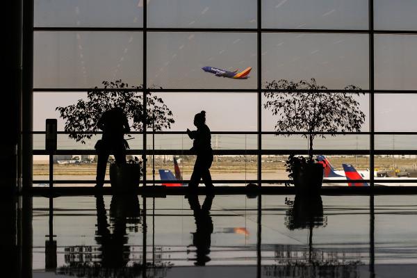 A Southwest Airlines plane takes off as workers work&nbsp;at the Salt Lake City Internatio<em></em>nal Airport on Sept. 15, 2021. W