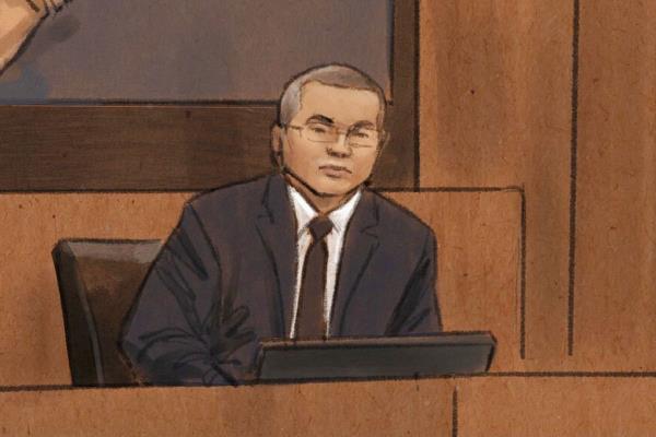 In this courtroom sketch, former Minneapolis Police Officer Tou Thao testifies during his trial.