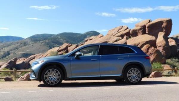 The 2023 Mercedes-EQS SUV at Red Rocks in Colorado.
