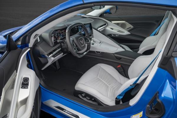 View of interior cabin in a 2024 Corvette E-Ray 3LZ coupe in Riptide Blue me<em></em>tallic