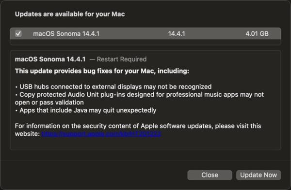 MacOS 14.4.1使更新Mac再次安全